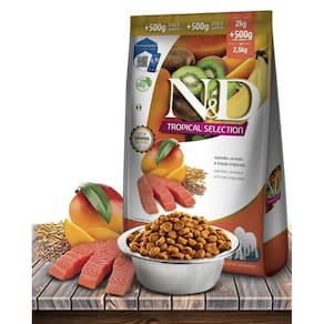 Ração seca n&d tropical selection salmão, cereais e frutas