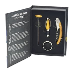 Kit acessórios para vinho 4 peças detalhes em madeira