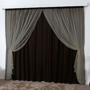 Cortina sala quarto blackout voal trilho comum 3m tabaco