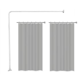 Kit Varao em L Suporte haste Banheiro Box BRANCO 100X100cm + 2 Cortina Box LISA - CINZA
