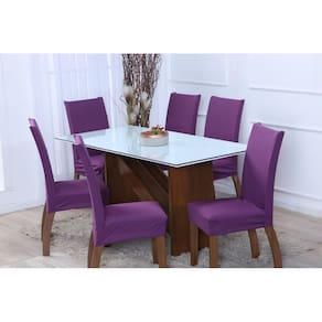 Kit 4 Capas de Cadeira de Jantar Estofada Malha Gel que Estica com Elástico Roxo Uva