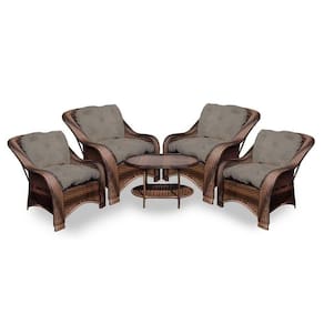 Conjunto De Poltronas Fibra Sintética Melo - 4 Poltronas + 1 Mesa Centro - Tecido Duna Fendi