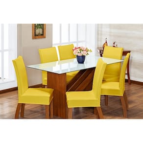 Kit 6 Capas de Cadeira de Jantar Estofada Malha Gel que Estica com Elástico Amarelo