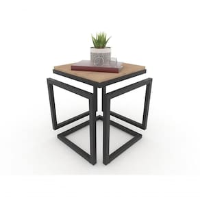 Mesa Lateral Cubo Metalon Preto Carvalho Mel - 40cm