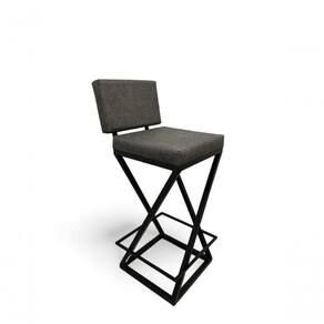 Banqueta Zênite Com Encosto - Preto - Assento Estofado Cinza - 75cm