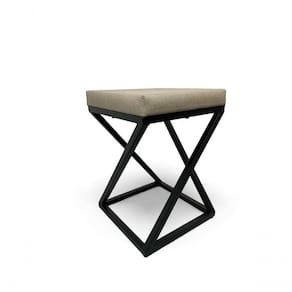 Banquinho Zênite - Metalon Preto - Assento Estofado Bege - 47cm