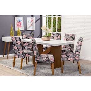 Kit 6 Capas de Cadeira Estofada Sala de Jantar Moderna Malha Helanca com Elastano Lindas Estampas