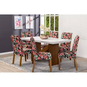 Kit 4 Capas de Cadeira Estofada Sala de Jantar Moderna Malha Helanca com Elastano Estampada