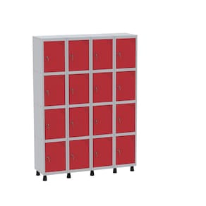 Armário Guarda Volume Locker Roupeiro 16 Portas Aço GRF 504/16 Cinza/Vermelho