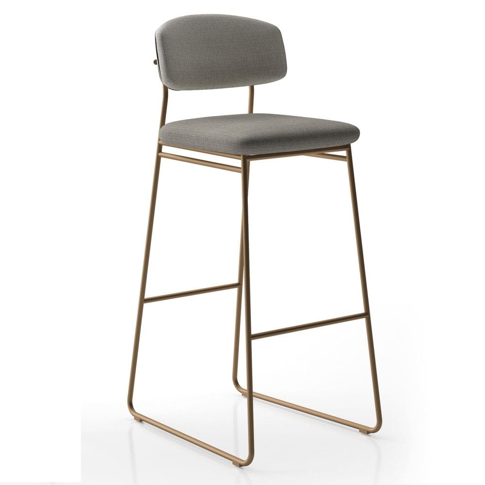 Banqueta Alta Ba 402 a para Bancada Sala de Jantar Encosto e Assentos Estofados Linha Jaraguá Dourado/Cinza Mesclado