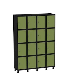 Armário Guarda Volume Locker Roupeiro 16 Portas Aço GRF 504/16 Preto/Verde Miró