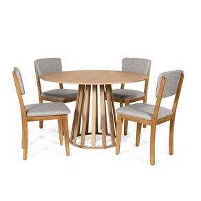 Mesa de Jantar Redonda Gabi Jade com 4 Cadeiras Estofadas Ella Cinza Claro