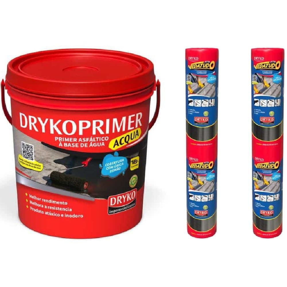 Primer Asfáltico 18 Litros com 2 Fita Autoadesiva Vedatudo DRYKO