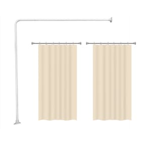 Kit Varao em L Suporte haste Banheiro Box BRANCO 100X100cm + 2 Cortina Box LISA - BEGE