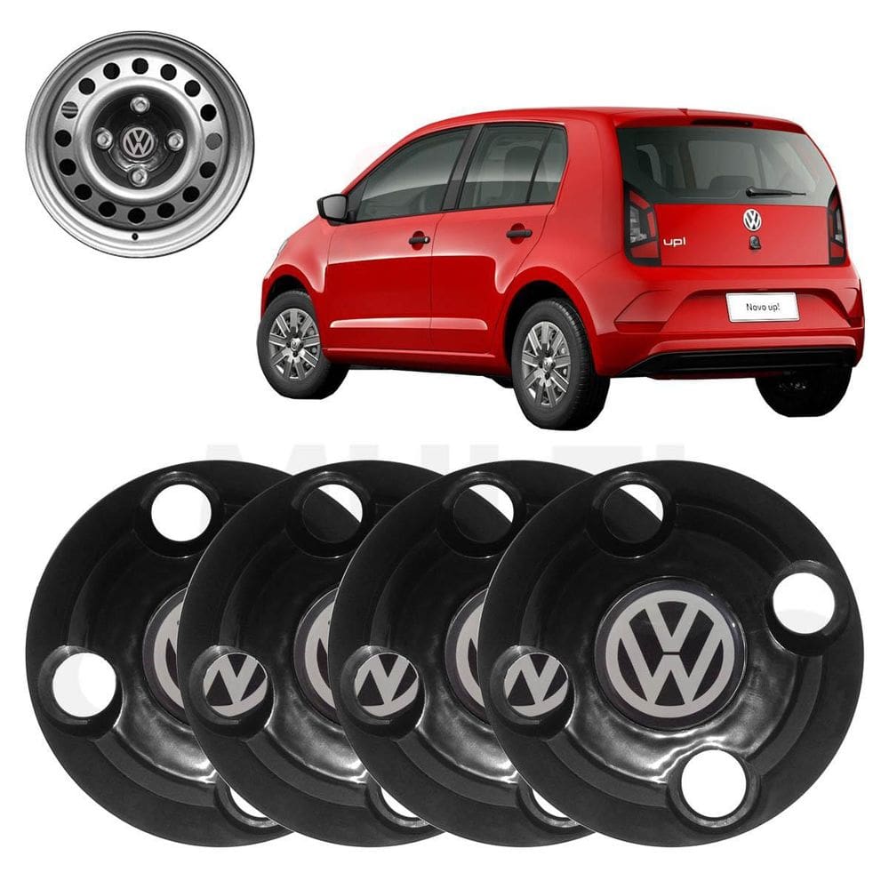 4x calota centro roda ferro vw up preto com emblema