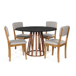 Mesa de Jantar Redonda Gabi Pret/Nor com 4 Cadeiras Estofadas Ella Cinza Claro