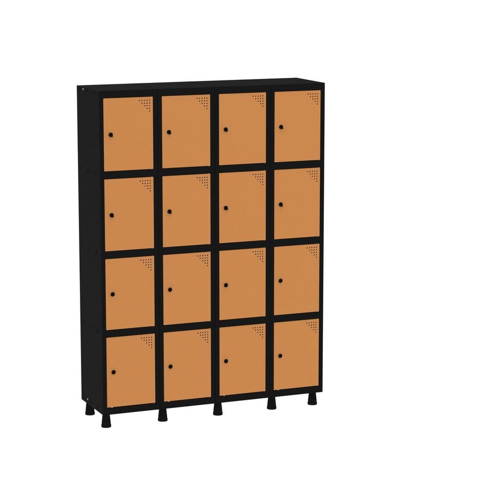 Armário Guarda Volume Locker Roupeiro 16 Portas Aço GRP 504/16 Preto/Laranja picasso
