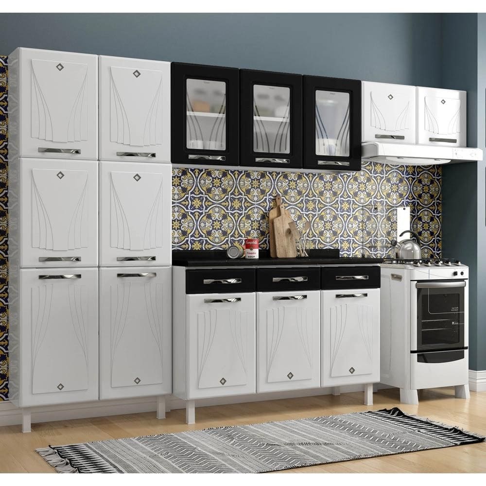 Cozinha Completa Aço Star New 14 Portas 3 Gavetas Branco/Preto - Telasul