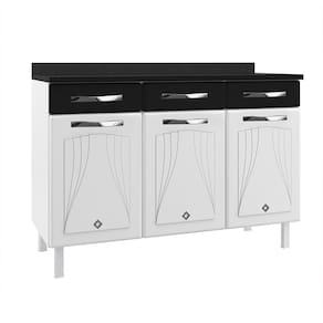 Balcão de Cozinha Aço com Tampo Star New 3 Portas 3 Gavetas Branco/Preto - Telasul