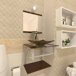 Gabinete de vidro banheiro 40cm torneira cascata marrom