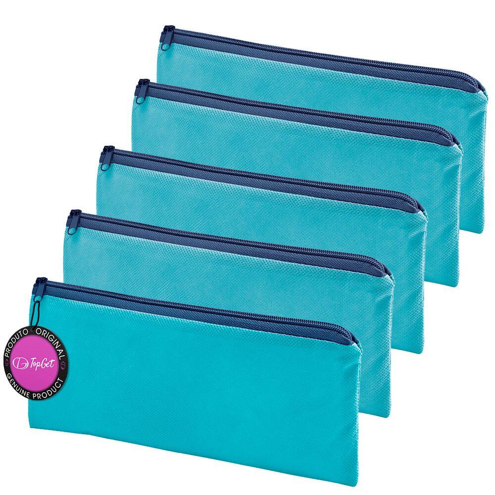 Kit 5x Estojo Escolar em TNT Premium 21x11cm Figi TopGet - Azul Claro