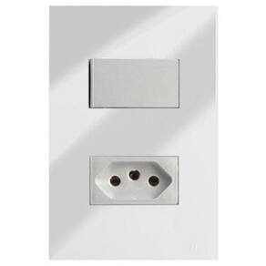 Cj + tomada 10a 4x2 - recta espelhada prata gloss