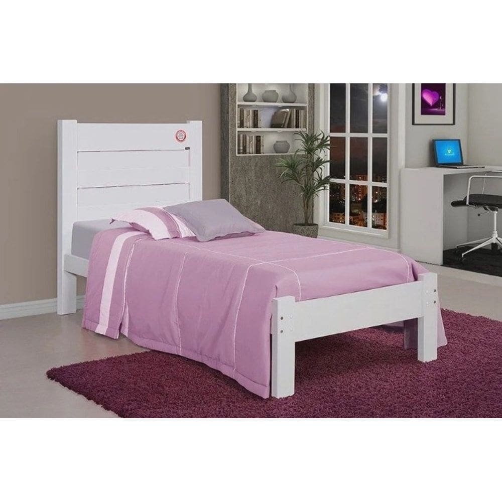 Cama Lara Solteiro em Madeira Branco - Atraente