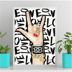 Quadro Feminino Rock Love Fashion 24X18Cm Vidro Branca
