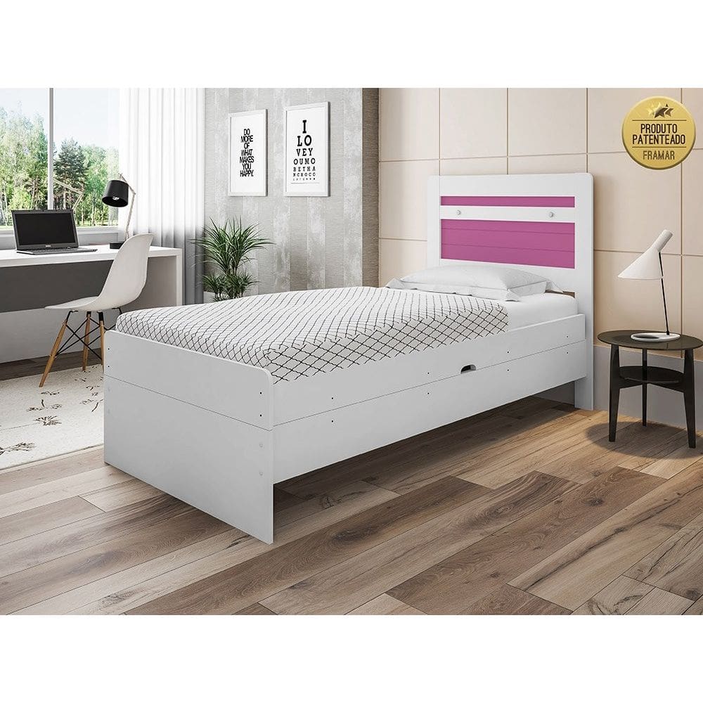 Cama Solteiro Larissa Branco e Rosa Framar