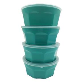 4 potes oitavados com tampa marmita tigela saladeira verde