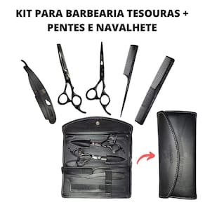 Kit para cabeleireiro tesoura navalha + desfiadeira e pentes