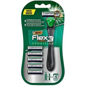 Aparelho De Barbear Flex 3 Hybrid Sensitive + 5 Cargas Bic