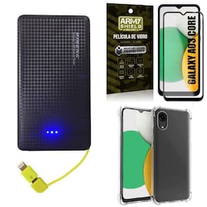 Kit capinha a03 core + carregador portátil 5k + película 3d