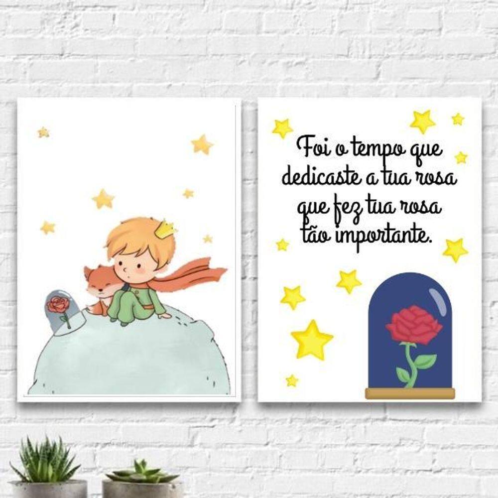 Kit 2 Quadros O Pequeno Príncipe E A Rosa 45X34Cm - Vidro