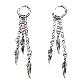 kit 12 pares Brincos Longo Correntinho Com Penas Argola Aço Inox Unissex Articulada