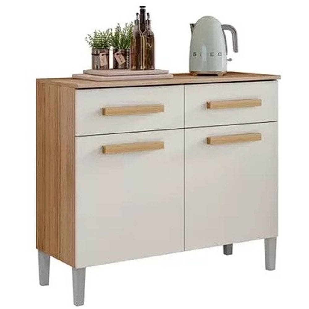 Balcão Juma para Cozinha 2 Portas 2 Gavetas Aramoveis Cor Atacama Off White