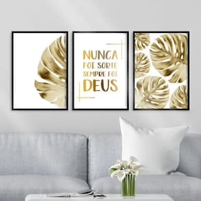 Kit 3 Quadros Nunca Foi Sorte Sempre Foi Deus 33X24Cm