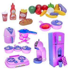 Kit cozinha infantil menina fruta mercadinho air fryer 32pç