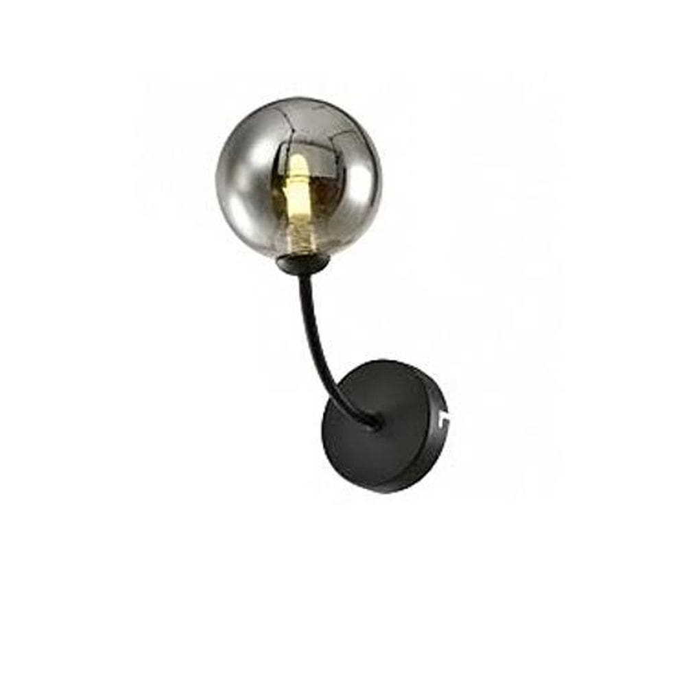 Arandela lavabo preto fosco globo de vidro fume zan77