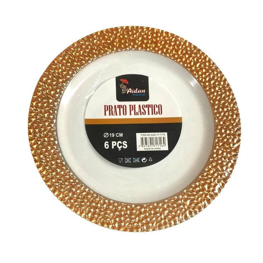 Prato descartável de sobremesa luxo 19cm - kit 12un