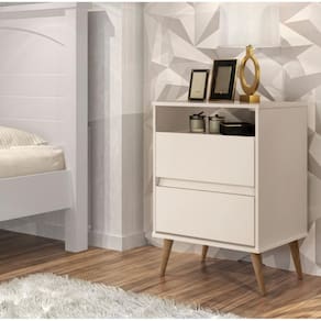 Mesa de cabeceira retrô pés palito 2 gavetas lotus white