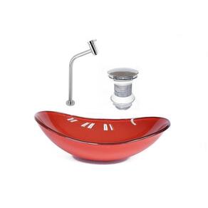 Cuba de vidro oval 55cm vermelho ferrari + valvula torneira