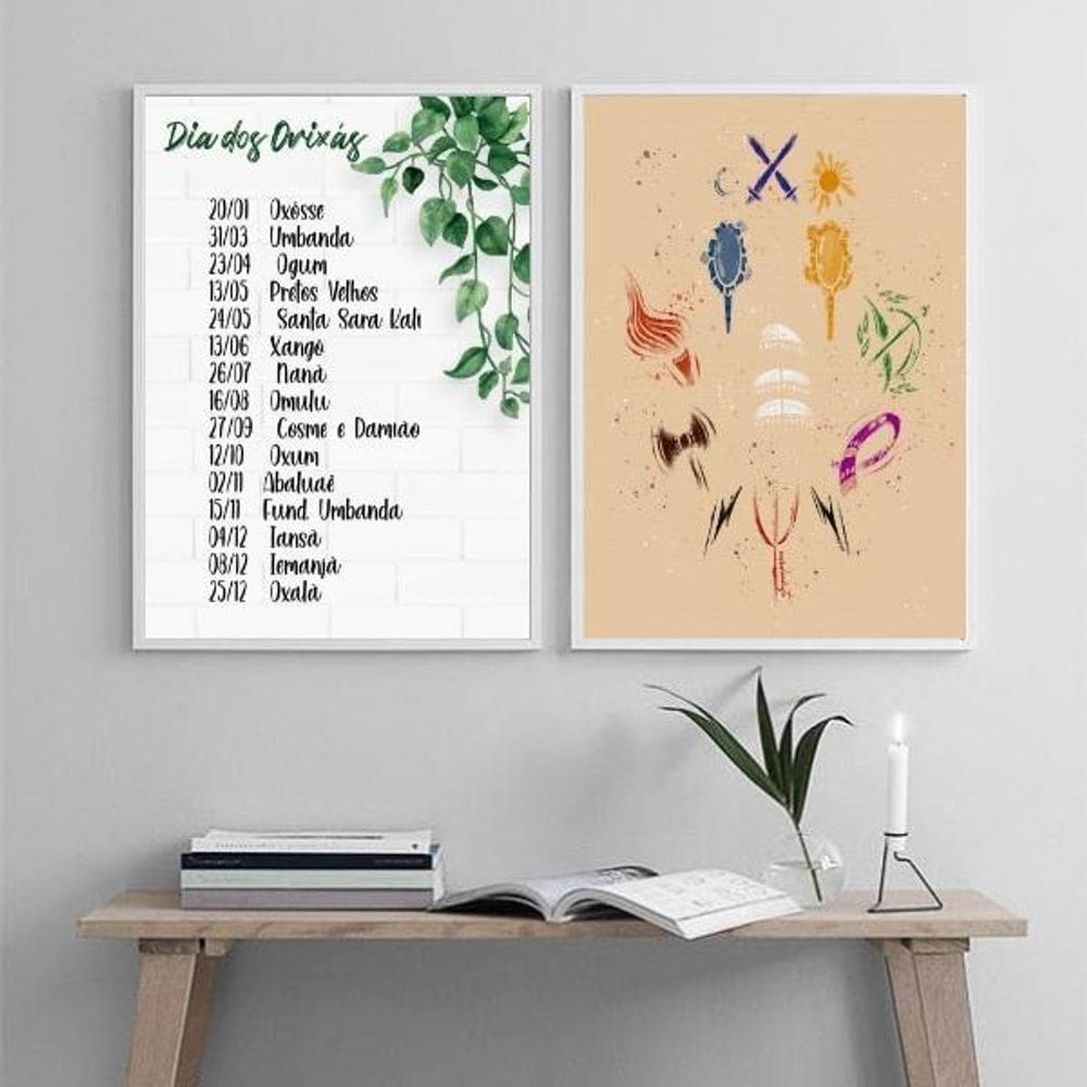 Kit 2 Quadros Candomblé - Dia Dos Orixás 45X34Cm - Com Vidro