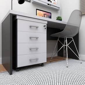 Gaveteiro Volante com 4 Gavetas para Escritório ou Home Office Preto/Cinza Cristal