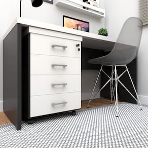 Gaveteiro Volante com 4 Gavetas para Escritório ou Home Office Preto/Branco