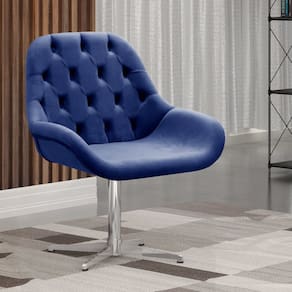 Poltrona Lua Giratória de Metal Cadeira Decorativa Sala, Escritório, Recepção Azul Marinho