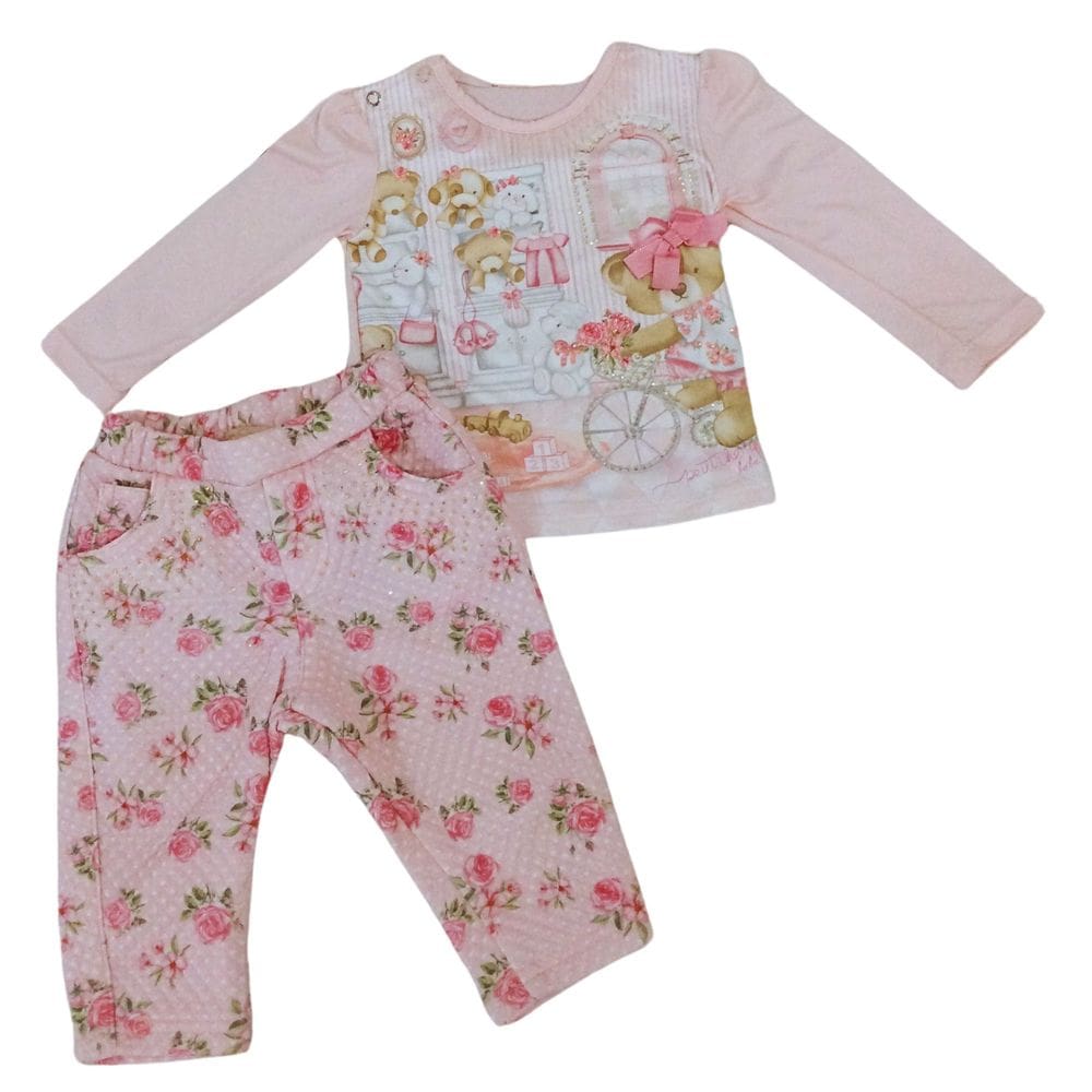 Conjunto Bebê Matelasse com brilho fem Petit Cherie Rosa