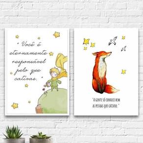Kit 2 Quadros Pequeno Príncipe Aquarela 45X34Cm - Com Vidro