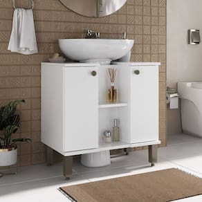 Armário de Banheiro 60 cm Para Lavatório com Coluna Branco