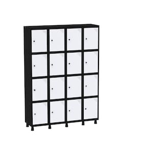 Armário Guarda Volume Locker Roupeiro 16 Portas Aço GRP 504/16 Preto/Branco